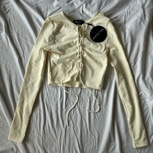 White fox take a shot ribbed long sleeve crop XS